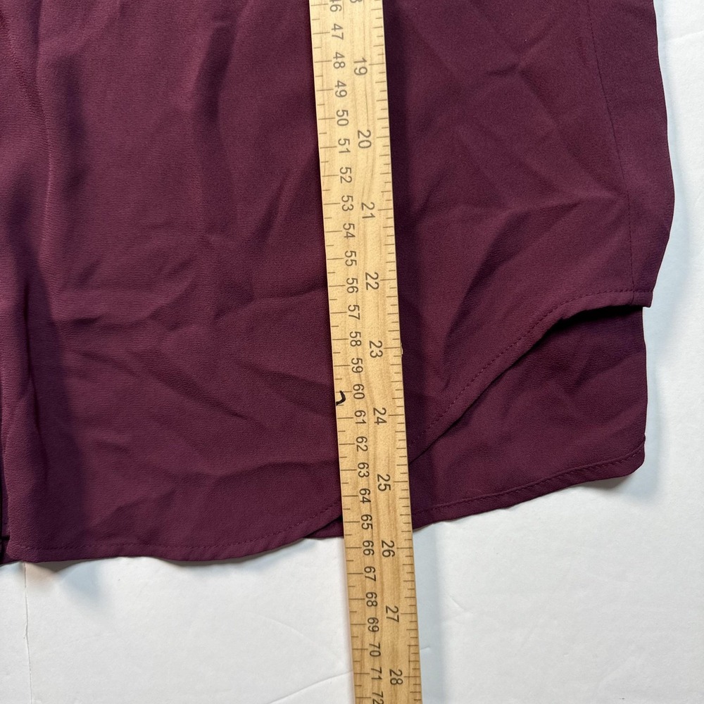 LOFT Blouse Womens Medium Burgundy Collared Button Front Sheer Lace Long Sleeve - Picture 5 of 8